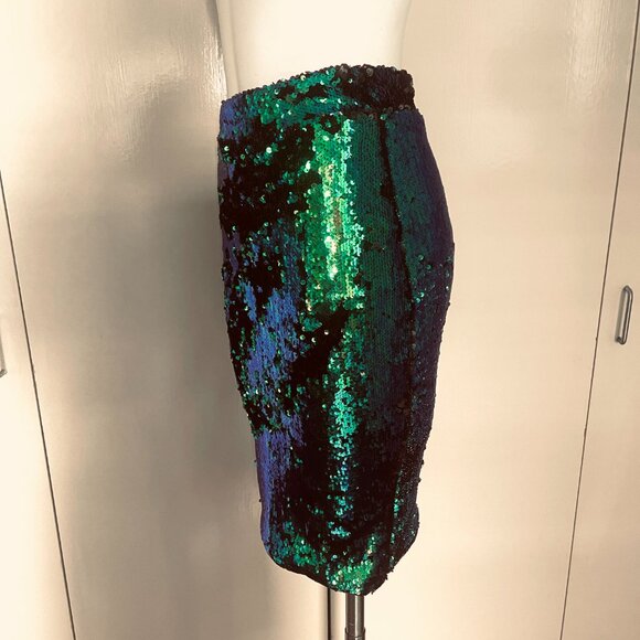 NWT Haouduayi Metallic Sequin Two-Toned Pensil skirt XS - Picture 10 of 10
